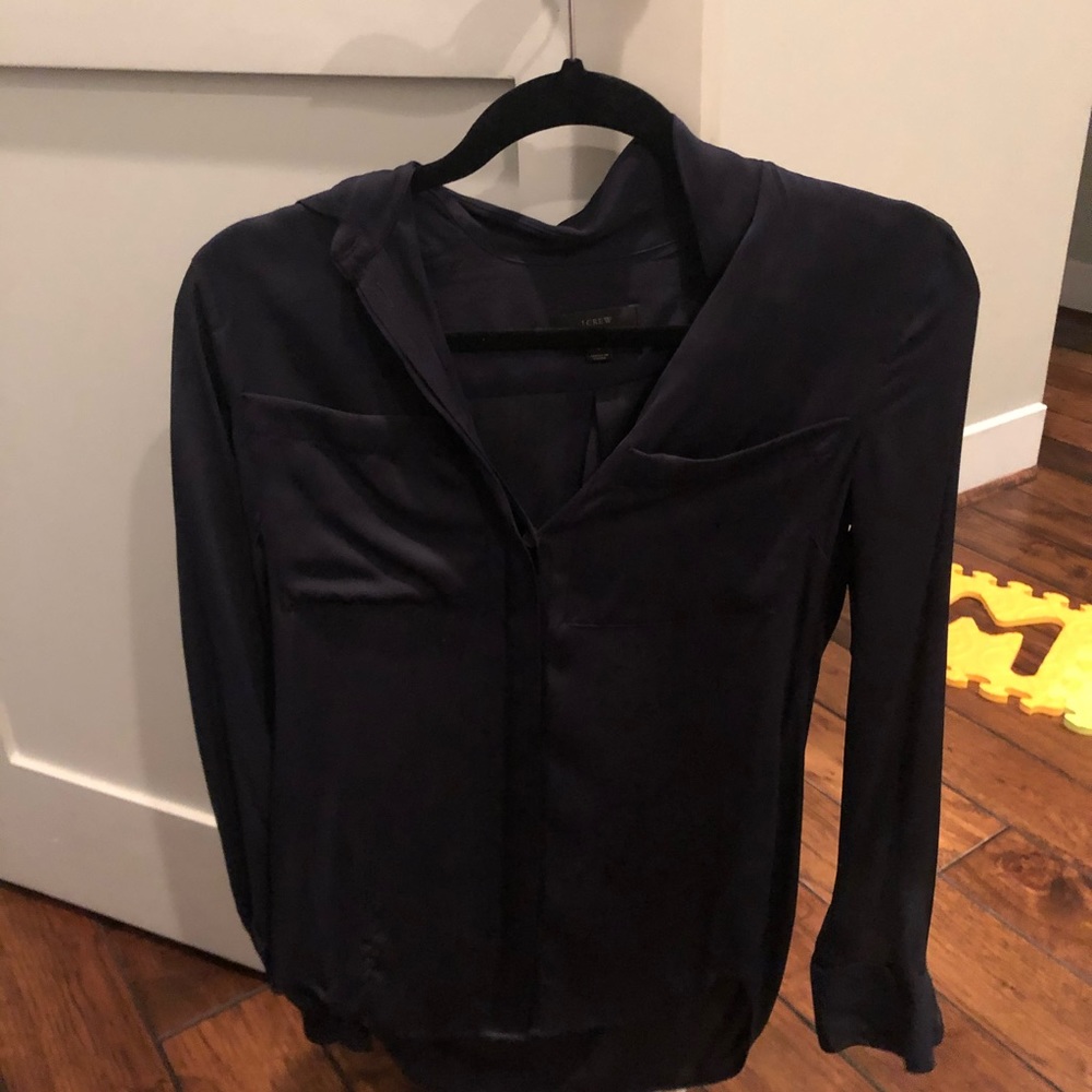 J crew silk shirt size 0 navy blue